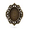 Vintage Adjustable Iron Finger Ring Components Alloy Cabochon Bezel Settings, Lead Free & Cadmium Free & Nickel Free, Antique Bronze, 17x5mm, Oval Tray: 18x13mm