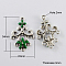 Alloy Chandelier Component Links, Cadmium Free & Lead Free, Enamel Style, Flower, Antique Silver, Green, 34x22x3mm, Hole: 2mm