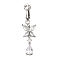 304 Stainless Steel Pave Clear Cubic Zirconia Clip on Belly Rings, Stainless Steel Color, Butterfly, 45mm