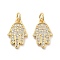 Rack Plating Brass Micro Pave Clear Cubic Zirconia Pendants, with Jump Ring, Cadmium Free & Lead Free, Long-Lasting Plated, Hamsa Hand, Real 18K Gold Plated, 16x10x2mm, Hole: 3mm
