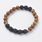 Natural Lava Rock & Coconut Stretch Bracelets, with Natural Wood Lace Stone and Alloy Findings, 2 inch(5~5.2cm)