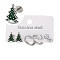 3 Pairs 3 Styles Christmas 304 Stainless Steel Hoop & Studs Earrings Set for Women, with Enamel & Cubic Zirconia, Stainless Steel Color, Christmas Tree, 6~12.5x6~9mm, 1 pair/style