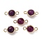 Natural Dyed Natural White Jade Faceted Round Links Connector Charms, with Golden Tone Brass Findings, Purple, 18x9x8mm, Hole: 2.3mm