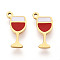 304 Stainless Steel Enamel Charms, Ion Plating(IP), Goblet Shape Charm, Real 14K Gold Plated, FireBrick, 11.2x5.8~6x0.9mm, Hole: 0.9mm