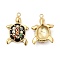 PVD Vacuum Plating 201 Stainless Steel Black Enamel Pendants, Tortoise Charms, with Rhinestone, Real 18K Gold Plated, Colorful, 23.5x16x5mm, Hole: 1.5mm
