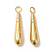 Manual Polishing 304 Stainless Steel Pendants, Teardrop Charm, Real 18K Gold Plated, 17.5x3.5mm, Hole: 1.8mm