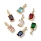 Brass Micro Pave Cubic Zirconia Pendants, Cadmium Free & Lead Free, Rectangle Charms, Real 18K Gold Plated, Mixed Color, 15x6x5mm, Hole: 5x2.5mm