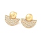 Fan Brass Pave Clear Cubic Zirconia Stud Earrings, Real 16K Gold Plated, 20.5x23mm