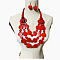 Ethnic Style Wood Flat Round Beaded Multilayer Necklaces & Dangle Earrings Sets, Red, 580mm