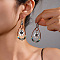 Alloy Synthetic Turquoise Dangle Earrings, Teardrop with Flower, Antique Silver, Sandy Brown, 65mm