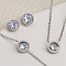 Flat Round 304 Stainless Steel Pave Clear Cubic Zirconia Link Bracelets & Stud Earrings & Pendant Necklaces, Stainless Steel Color, 455mm