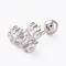 Brass Micro Pave Clear Cubic Zirconia Barbell Cartilage Earrings, with 304 Stainless Steel Pins, Heart, Platinum, 14x10mm, Pin: 1mm