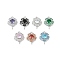 Brass Glass Pendants, Flower Charms, with Platinum Tone Findings, Mixed Color, 16x12x4mm, Hole: 1.4mm