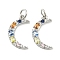 Brass Micro Pave Cubic Zirconia Pendants, Cadmium Free & Nickel Free & Lead Free, with Glass and Jump Ring, Moon Charms, Real Platinum Plated, 17x10x2mm, Hole: 3.4mm