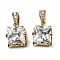 Brass Micro Pave Clear Cubic Zirconia Pendants, Square Charms with Clear Glass, Long-Lasting Plated, Golden, 11.5x9x7mm, Hole: 2.5x4mm