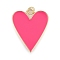 Brass Enamel Pendants, Real 18K Gold Plated, Long-Lasting Plated, Heart, Hot Pink, 27x22x2mm, Hole: 3mm, jump rings: 5x1mm