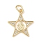 Brass Micro Pave Cubic Zirconia Pendants, Cadmium Free & Lead Free, Star with Women, with Jump Ring, Real 18K Gold Plated, 19x17x1.5mm, Hole: 3mm