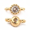 Brass Pave Clear Glass Connector Charms, Cadmium Free & Nickel Free & Lead Free, Single Stone Flat Round Links, Real 18K Gold Plated, 8x4x3mm, Hole: 1.2mm