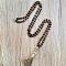 Natural Tiger Eye Mala Prayer Round Beaded Wrap Necklaces with Long Tassel and Metal Tree of Life, for Yoga Meditation, Platinum, 40.16 inch(102cm)