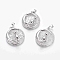 Natural Quartz Crystal Kitten Pendants, with Platinum Tone Brass Findings, Flat Round with Cat & Crescent Moon Shape, 32x28x9mm, Hole: 5x7mm