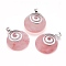 Cherry Quartz Glass Pendants, with Platinum Tone Brass Findings, Flat Round, 32x28x6mm, Hole: 4x5mm