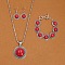 Flat Round Alloy with Synthetic Turquoise Pendant Necklaces & Dangle Earrings & Link Bracelets Sets, Antique Silver, Red, 19.29 inch(490mm)