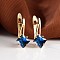 Rhombus Brass Micro Pave Cubic Zirconia Hoop Earrings, Golden, Dark Blue, 17x13mm