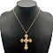 Fashion Cross Alloy Crystal Rhinestone Pendant Necklaces, with Cable Chain for Women, Golden