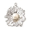 304 Stainless Steel Pendants, Flower Charm, with ABS Plastic Imitation Pearl, Stainless Steel Color, 33.5x28.5x8.5mm, Hole: 2.5mm