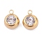 201 Stainless Steel Rhinestone Charms, Birthstone Charms, Flat Round, Golden, Crystal, 13x10x6mm, Hole: 1.8mm