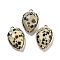 Natural Dalmatian Jasper Faceted Pendants, Rack Plating Brass Strawberry Charms, Platinum, 18x11x5~5.5mm, Hole: 1.2mm