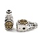 Brass 3 Hole Guru Beads, T-Drilled Beads, Barrel with Longevity Pattern, Cadmium Free & Nickel Free & Lead Free, Antique Silver & Antique Golden, 17.5x8.5x8mm, Hole: 1.8mm