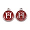 Platinum Plated Alloy Enamel Charms, Cadmium Free & Lead Free, Enamelled Sequins, Flat Round with Letter, Red, Letter.H, 14x12x2mm, Hole: 1.5mm