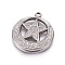 Non-Tarnish 304 Stainless Steel Pendants, Wicca Pendants, Flat Round with Star, Stainless Steel Color, 29x26x2.5mm, Hole: 2.4mm