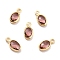 Eco-Friendly Brass with Glass Pendants,  Long-Lasting Plated, Lead Free & Cadmium Free & Nickel Free, Oval, Real 18K Gold Plated, Sandy Brown, 9x4.5x2mm, Hole: 1.2mm