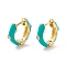 Clear Cubic Zirconia Chunky Hinged Hoop Earrings with Enamel, Brass Jewelry for Women, Cadmium Free & Nickel Free & Lead Free, Real 18K Gold Plated, Dark Turquoise, 16x4mm, Pin: 1mm