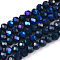 Electroplate Opaque Solid Color Glass Beads Strands, Half Rainbow Plated, Faceted, Rondelle, Prussian Blue, 8x6mm, Hole: 1mm, about 64~65pcs/strand, 40~41cm