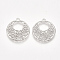 Brass Filigree Pendants, Flat Round, Nickel Free, Real Platinum Plated, 21~22x19~20x1mm, Hole: 1mm