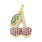 Brass Micro Pave Cubic Zirconia Pendants, Fruits, Rack Plating, Long-Lasting Plated, Lead Free & Cadmium Free, with Jump Ring, Real 18K Gold Plated, Cherry, 16.5x12.5x2.5mm, Hole: 3mm