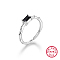 Fashionable Geometric Design 925 Sterling Silver Black Stone Open Cuff Rings, Rectangle,