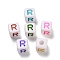 Opaque Acrylic Beads, Enamel Style, Cube with Letter, Letter R, 10x9.5x9mm, Hole: 3.8mm, about 560pcs/500g