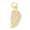 Brass Micro Pave Cubic Zirconia Pendants, Cadmium Free & Lead Free, Feather Charms, with Jump Ring, Real 16K Gold Plated, 18x8x2.5mm, Hole: 3.5mm