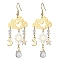 201 Stainless Steel Cloud Chandelier Earrings with Brass Pins, Glass Teardrop Long Drop Earrings, Golden, 65x25mm