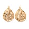 Rack Plating Brass Hollow Pendants, Teardrop Charms, Cadmium Free & Nickel Free & Lead Free, Light Gold, 28.5x19.5x5mm, Hole: 1.6mm