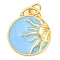 Brass Enamel Pendants, with Jump Ring, Cadmium Free & Lead Free, Real 18K Gold Plated, Flat Round with Sun & Deer Charms, Sun, 18.5x15.5x3mm, Hole: 3.4mm