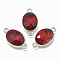 Alloy Glass Links connectors, Faceted, Oval, Platinum, Red, 22x12x6mm, Hole: 1.5mm
