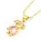 Brass Pave Cubic Zirconia Girl Love Pendant Necklaces for Women, Real 18K Gold Plated, Pink, 16.93 inch(43cm)