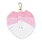 Handmade Braided Macrame Cotton Thread Leaf Pendant Decorations, with Brass Clasp, Pink, 13.5cm