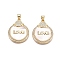 Brass Micro Pave Clear Cubic Zirconia Pendants, Cadmium Free & Lead Free, with Shell, Flat Round & Word LOVE Charms, Real 18K Gold Plated, 25.5x20.5x4mm, Hole: 5x3.5mm