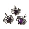 Natural Amethyst Heart Pendants, Dragon Charms, with Rack Plating Antique Silver Plated Brass Findings, Lead Free & Cadmium Free, 33x33.5~34x7~7.5mm, Hole: 8x5mm